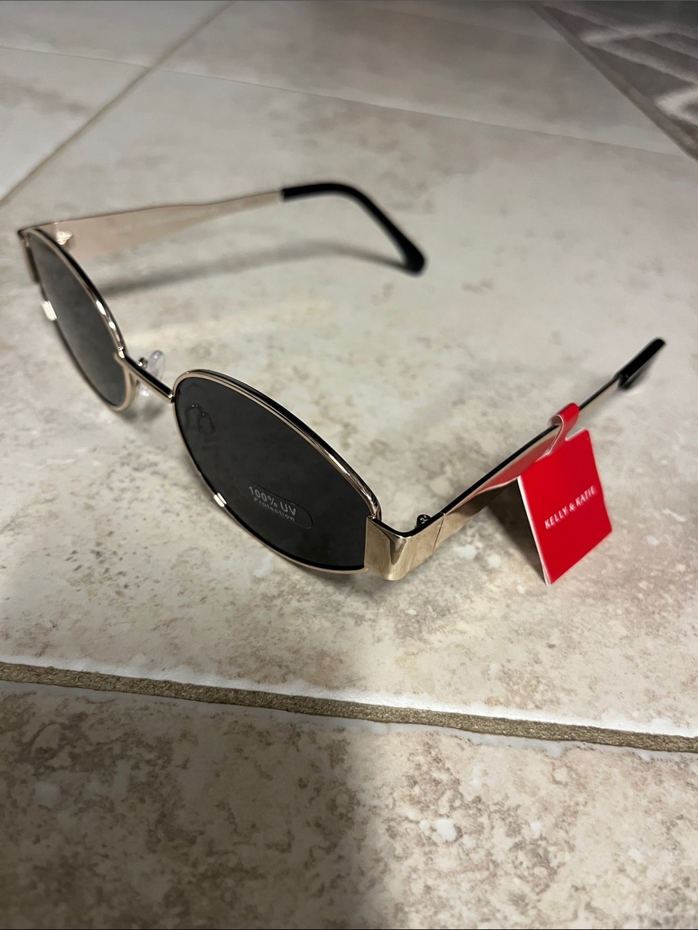Kelly & Katie Gold Frame Black Lens Oval Women's Sunglasses